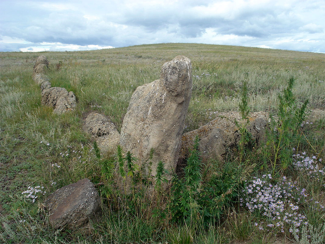 Четырехугольный могильник огорожен каменными плитами