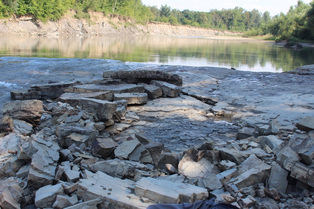 Река Пшеха: выступы плотных тарханских мергелей образуют порог - с такими породами можно работать только молотком и долотом.